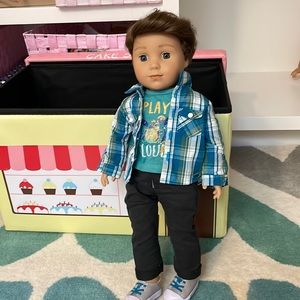 American girl doll boy play loud doll